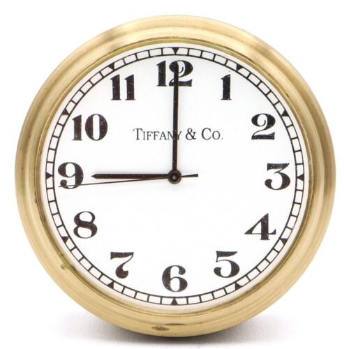 Vintage Tiffany & Co. Brass Travel Alarm Desk Clock + Pouch