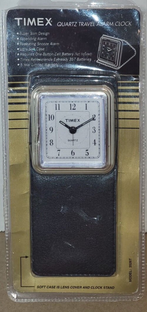 Vintage Timex Alarm Clock with Case Quartz Travel Slim Pocket 3526T