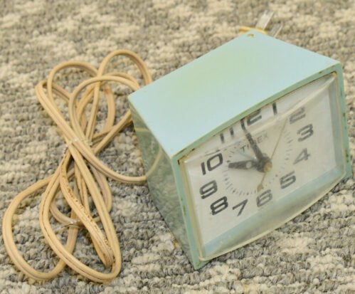 Vintage TIMEX Bedside Alarm Clock Model # 7299A Plug-In - Light Baby BLUE