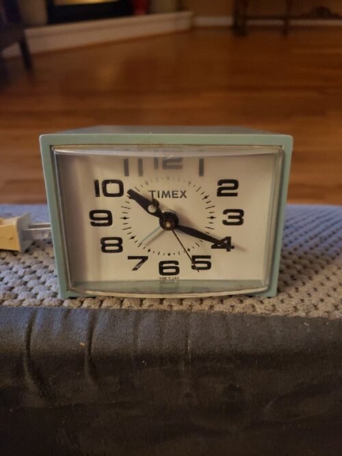 Vintage Timex Bedside Alarm Clock Plug in soft blue works