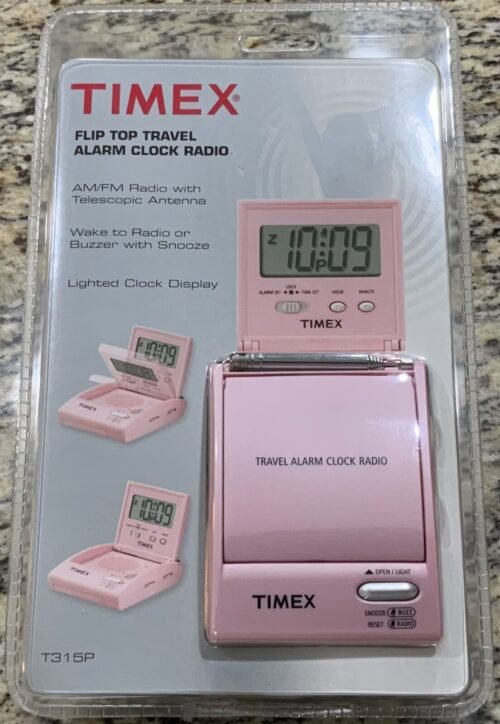 Vintage TIMEX Clock Flip Top Travel Alarm Clock AM/FM RadioT315P New Sealed