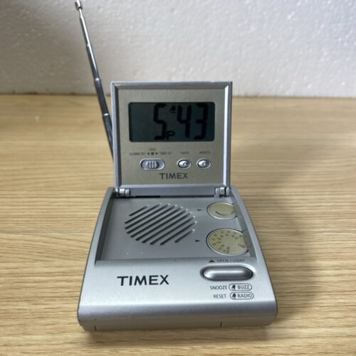 Vintage Timex Flip Up Travel Alarm Clock Radio TURNS ON RADIO UNTESTED - READ