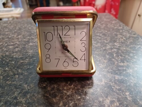Vintage Timex Folding Travel Alarm Clock Analog Glow Hands Tested