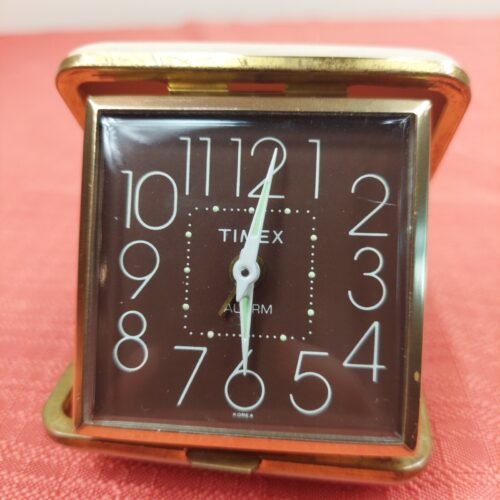 Vintage Timex Mechanical Travel Alarm Clock in Clamshell Case, Made in Korea