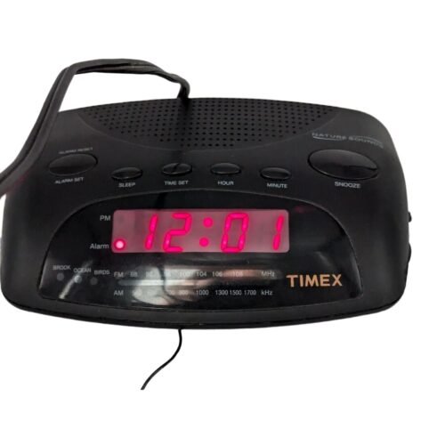 Vintage Timex Nature Sounds Alarm Clock Radio Black Digital Clock T234B