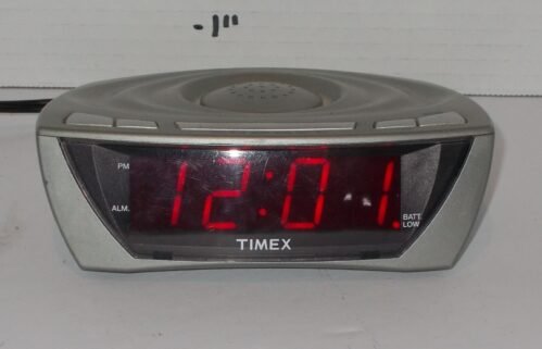 Vintage Timex T-110T Silver Bedside digital Loud Alarm Clock With Battery Backup