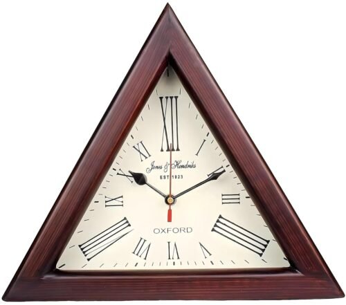 Vintage Triangular Wall Clock with Roman Numerals - Oxford Brand - Rustic Brown