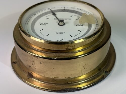 Vintage Trident Brass Tide Clock Timer Wall Mount Boating Nautical Quartz 1950s