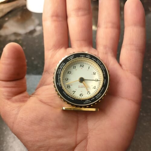 Vintage Unique World Time Travel & Desk & Office Clock Alarm Clock , Gold Plated