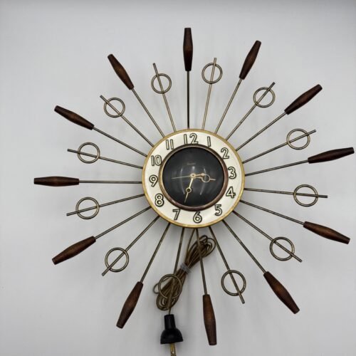 Vintage United #79 Sunburst Clock USA Made Wood Metal Plastic Tested *Works*