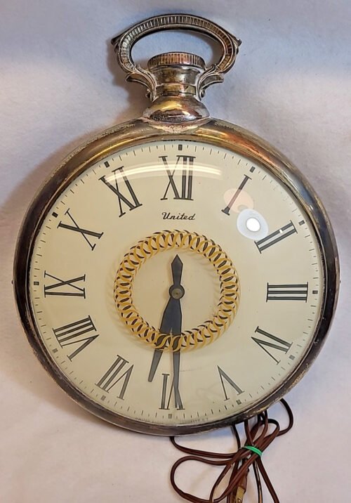 Vintage United Clock Corp. Electric Pocket Watch Wall Clock Model 47 - Works
