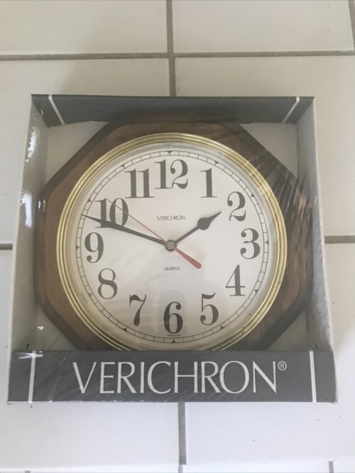 Vintage VERICHRON solid wood frame octagonal wall clock 10” Brand New