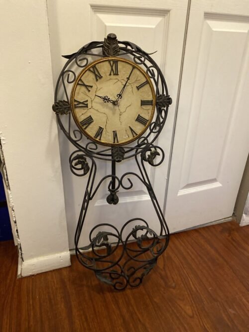 Vintage Victorian Ornate Wrought Iron and Stone Wall Clock