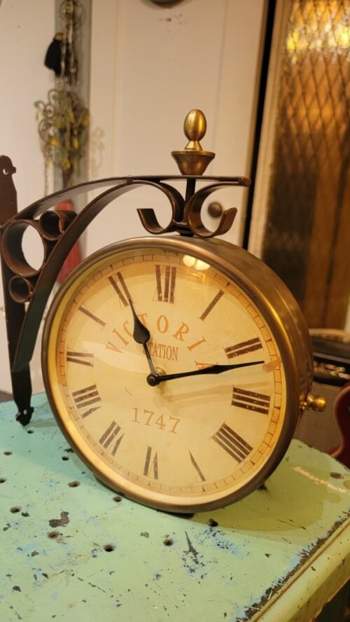 Vintage Victoria Station 1747 Double Sided Brass Wall Mount Railway Clock 8"
