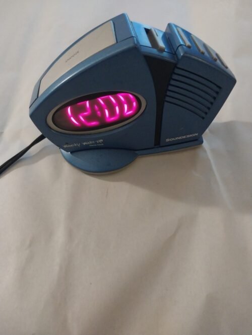 Vintage WACKY WAKE-UP Alarm Clock Metallic Blue Soundesign 90s 7 Fun Phrases