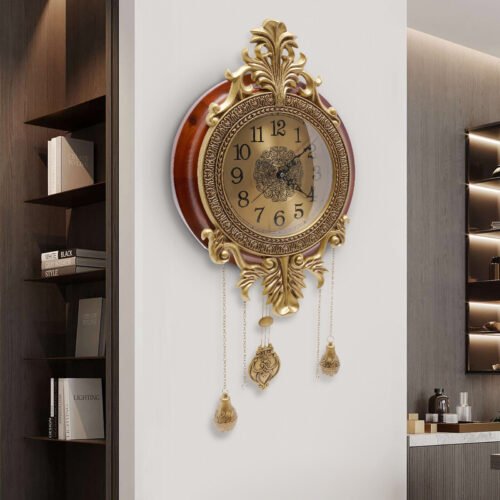 Vintage Wall Clock Battery Quartz Operated Silent Clock with Swinging Pendulum