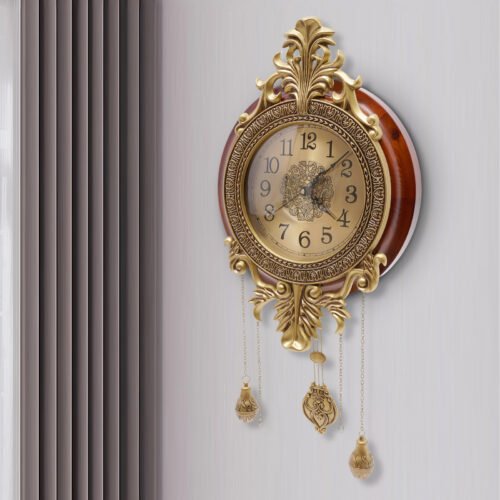 Vintage Wall Clock Battery Quartz Operated Silent Clock with Swinging Pendulum