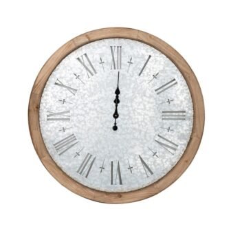 Vintage Wall Clock Brown Gray Roman Solid Wood Oversized Rustic Wall Clock
