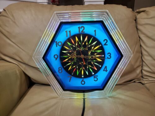 Vintage Wall Clock Kaleidoscope Hexagon Works Great 1960s MCM Mid Century Modern