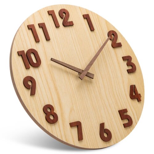 Vintage Wall Clock Large Wooden Silent Battery Operated Analog Clock Home Decor