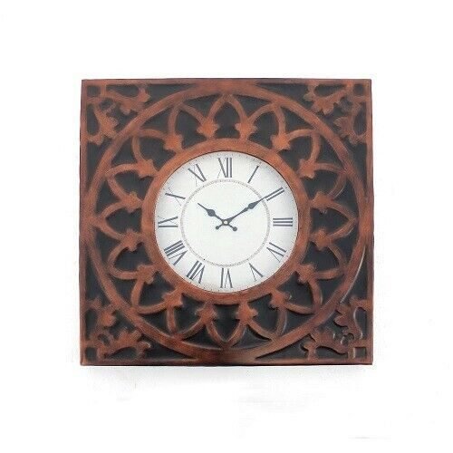 Vintage Wall Clock Made of Antique Cast Iron, Retro Metal Frame w/Roman Numerals