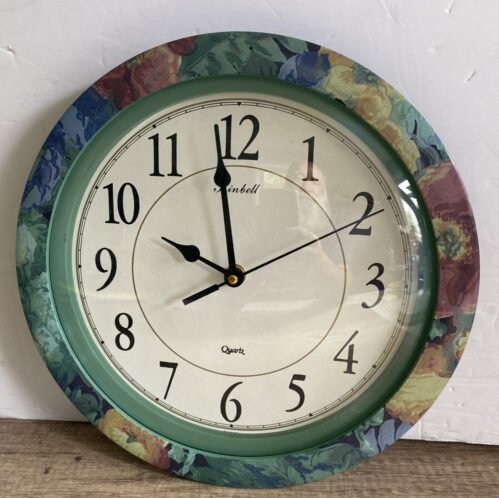 Vintage Wall Clock Retro Kimball Quartz Green, Red and Blue 11" Inch Works Great