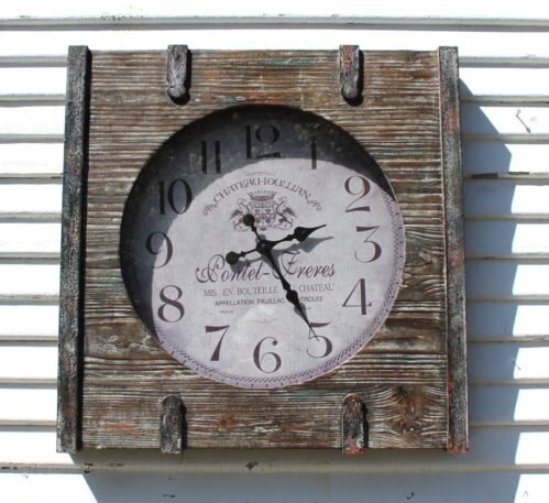 Vintage Wall Clock Rustic Antique Style Large Oversized Distressed Iron Wood 24"