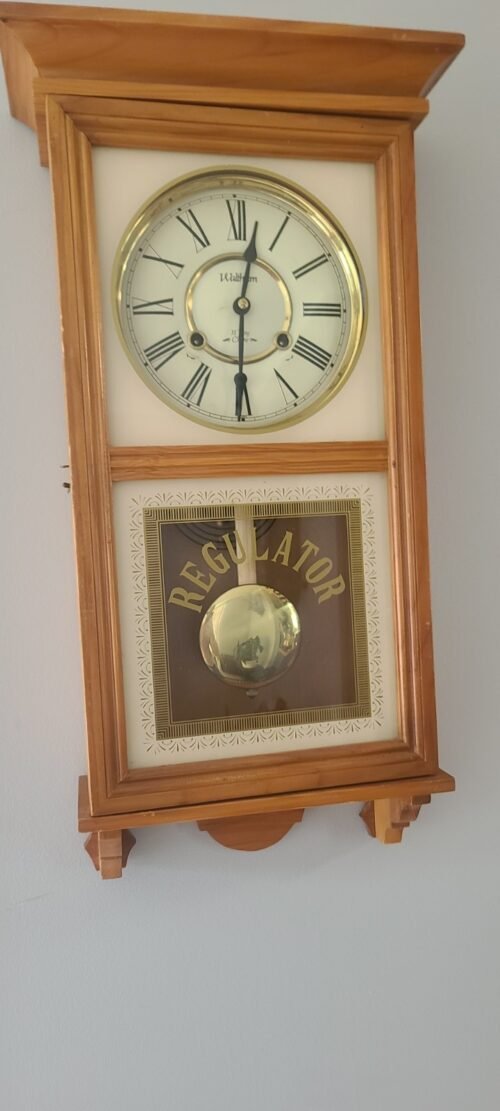 Vintage Waltham Regulator 31 Day Floral Chime Wall Clock Solid Oak with Key