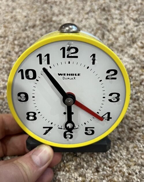 Vintage WEHRLE Alarm Clock West Germany Yellow Rare!