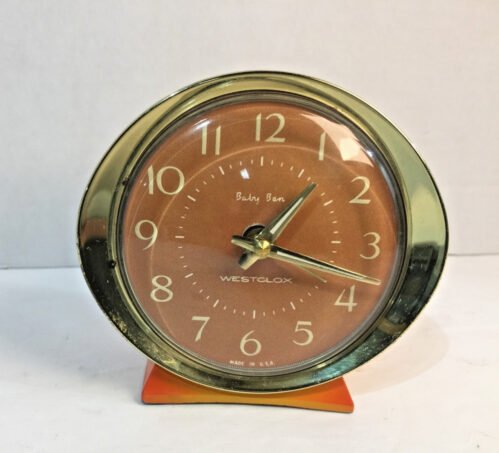 Vintage Westclox Baby Ben Alarm Clock Sunburst Orange 1960's U.S.A. Working!