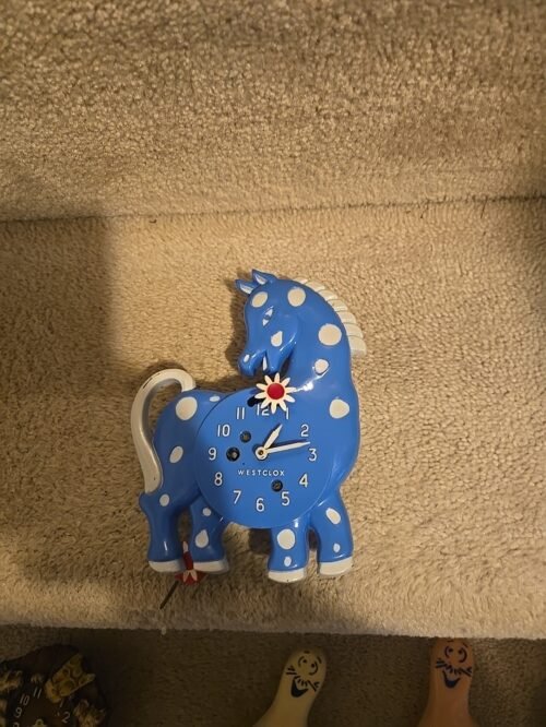 Vintage WESTCLOX Blue HORSE PENDULETTE pendulum WALL CLOCK Missing Key