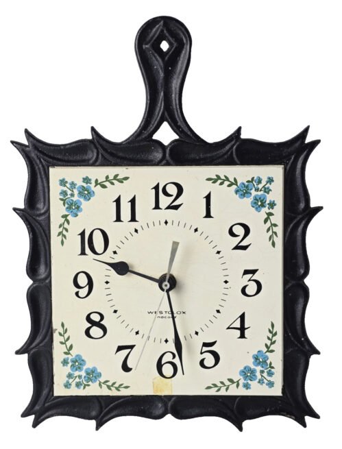 Vintage Westclox Cast Iron Metal Floral Tile Trivet Wall Clock 11" x 8" Cordless