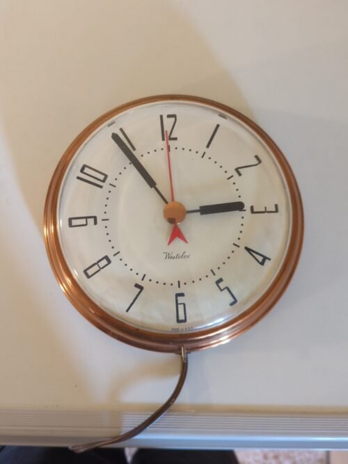 Vintage Westclox Electric 7" Copper Spice Wall Clock Works Good!