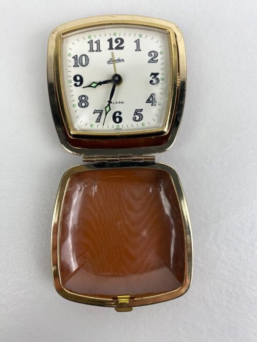 Vintage Westclox Folding Travel Alarm Clock Windup Tan Plastic Case
