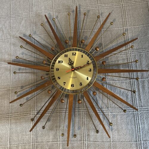 Vintage Westclox Nocord Sunburst Wall Clock MCM Atomic Design WORKS Made in USA