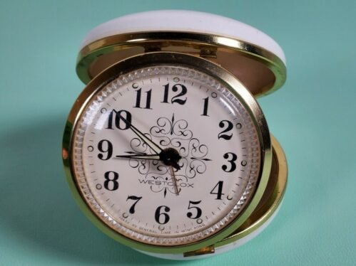 Vintage Westclox old car Folding Clam Shell Case Travel Alarm Clock