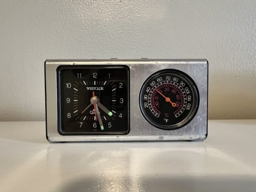 Vintage Westclox Quartzmatic Desk / Table Clock, Slv/Blk Tone, Mid Century