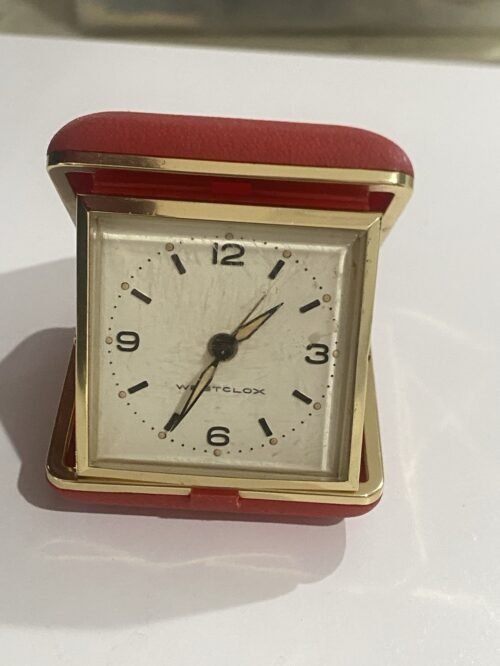 Vintage Westclox Travel Alarm Clock - Red/Gold Case Working Condition