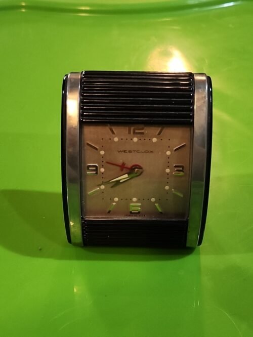 Vintage Westclox Travel Alarm Clock Black Art Deco 42002 WORKING Glowing Hands