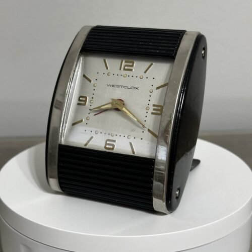 Vintage Westclox Travel Alarm Clock Black Art Deco Style