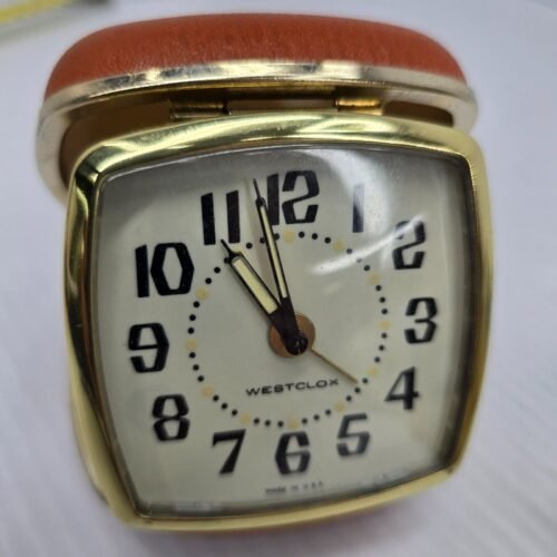 Vintage Westclox Travel Alarm Clock Touralarm Tan Case Luminous 42028 in Box