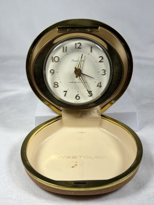 Vintage Westclox Travel Ben Alarm Clock with Folding Clamshell Case Works!!
