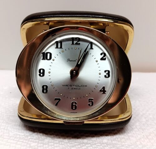 Vintage Westclox Travel Ben Alarm Clock with Folding Clamshell Case Works!!