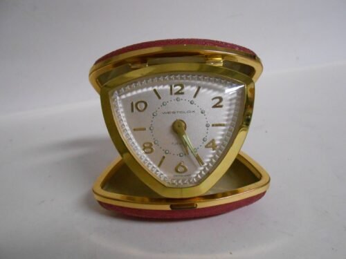 Vintage WESTCLOX Wind-up Travel Alarm Clock Compact Case Magenta Mauve