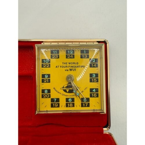 Vintage Western Union WUI Travel Alarm Clock Folding Case Desk Decor Works