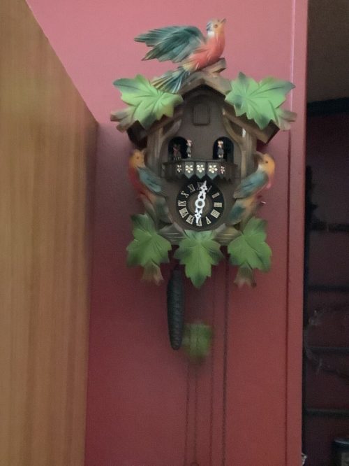 Vintage West Germany Cuckoo Clock Painted Birds & Leaves W/Dancers Works!