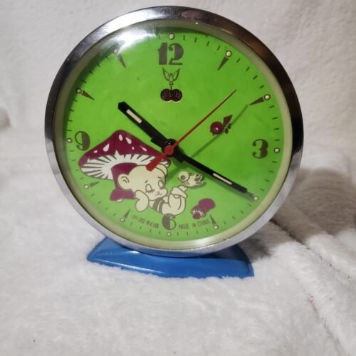 Vintage WHITE DOVE Animated Metal Alarm Clock Bear Bee Mushroom "The Serpent"