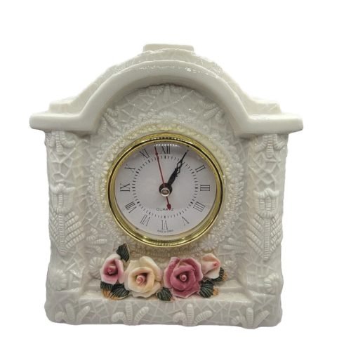Vintage White Porcelain Quartz Fireplace Mantle Clock