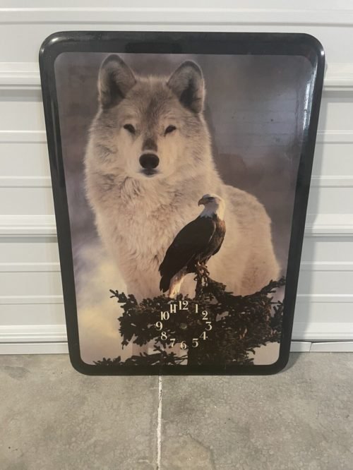 Vintage Wild American Eagle Wolves Wall Clock Wall Sign Wooden