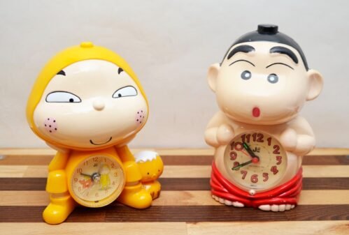 Vintage Woobi Boy and Crayon Shin Chan Manga Talking Alarm Clocks - Tested